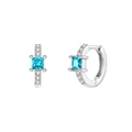 Silver hoop earrings featuring square light blue zircon stones and pavé set diamonds - 24K / Silver Sky Blue (W80209-SS-2)