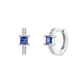 Luxurious silver-finish hoop earrings featuring a square blue zircon and white accents - 24K / Silver Blue (W80209-SS-5)