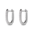 Detailopname van zilveren U-vormige oorringen met pave-gezette zirkonia kristallen - Zilver / Kleine Ovale Stijl (JQH0412-SS)
