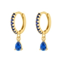 Elegant gold drop earrings with pear-cut deep blue gemstones and pavé-set crystals - Gold Blue Stone
