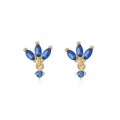 Boucles d'oreilles dorées avec pierres bleues foncées en marquise et détails en zircon - 24K / Or - Zirconia Bleu