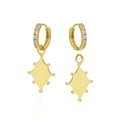 Luxury gold geometric hoop earrings set with removable diamond zirconia charms - 24K / Detachable Rhombus Pendant Gold Earrings (W80198-GG)