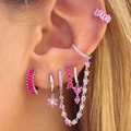 Luxe roze zirkoon oorbellen set met bloemhangers en een manchetketting in zilveren afwerking - 24K / Zilver-Roze Zirconia