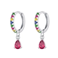 Luxurious silver earrings with vibrant multi-color zircon and pear-cut red stone drops - Silver Multicolor Stone