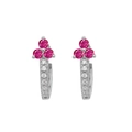 Orecchini a cerchio in argento con tre rubini rosa e accenti in zircone bianco lucido - Stile Argento Zirconia Rosa Rosso / 24k