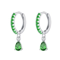 Elegant drop earrings with green teardrop zircon and silver hoop for women - Silver Green Stone
