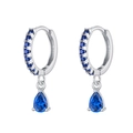 Silver drop earrings featuring pear cut blue zircons and small round blue crystals - Silver Blue Stone