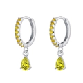 Silver huggie earrings with round yellow stones and hanging pear-shaped yellow zircon - Silver Yellow Stone