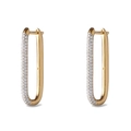 Luxe gouden ovale oorringen met fijne zirkoon pavézetting en gepolijste afwerking - Grote Lange U-vorm Stijl (JQH0414-GG)