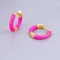 Gepolijste 24k vergulde emaille creolen in levendig roze voor een minimalistische stijl - 24K / Roze (Gouden Basis)