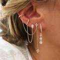 Set de pendientes dorados con borlas y trébol de circón para piercings múltiples - Juego de 3 Pares de Pendientes con Borlas (JQH0275-JQH0949-JQH0962) / Set de tres piezas / Dorado