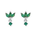 Elegantes pendientes en oro blanco con circonitas verde esmeralda en talla marquesa - Estilo Gota Plata Piedra Verde Marquesa (JQH0279-S-1) / 24K