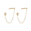 Gouden ear cuff oorbellen met druppelvormige steker en zirkonia op witte achtergrond - 24K / Goud (JQH0949-GG)