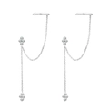 Zilveren oormanchet met fijne ketting en fonkelende zirkonia bloemhangers - 24K / Zilver (JQH0962-SS)