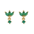 Elegantes pendientes dorados con piedras de circonita verde en un engaste de corona - Estilo Gota Oro Piedra Verde Marquesa (JQH0279-G-1) / 24K