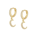 Boucles d'oreilles lune en argent S925 plaqué or avec micro-pavage de zirconiums - Style Pendentif Lune Doré (JQH0125-GG)