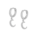 Boucles d'oreilles créoles en argent 925 avec croissant de lune et zircons blancs - Style Pendentif Lune Argenté (JQH0125-SS)