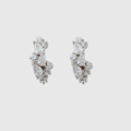 Detailopname van zilverkleurige kwastjes oorbellen met zirkonia en peervormige stenen - 24K / Cluster Micro-ingelegd Zilver (JQH0963-SS)