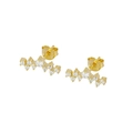 Boucles d'oreilles de luxe en cuivre doré avec pierres de zircon en rangée courbe - Style Puce de Rangée d'Arc Doré (JQH0341-GG)