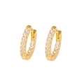 Detailed macro view of gold hoop earrings with pavé set micro cubic zirconia crystals - 13mm / Gold