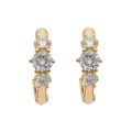 Elegantes pendientes de aro dorados con tres piedras de circonita cúbica brillantes - Pendientes de Aro Oro Redondos de Tres Piedras (JQH0953-G) / 24K