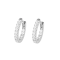 Silver huggie hoop earrings featuring a single row of sparkling clear zircon stones - 13mm / Silver
