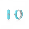 Detail of silver C-shaped hoop earrings with light blue enamel and zircon inlay - 24K / Silver Sky Blue Enamel (JQH0020-SS-7)