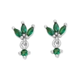 Boucles d'oreilles pendantes argentées avec zircons vert émeraude et motif de feuille - 24K / Argent-Zircone Verte