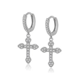 Boucles d'oreilles pendantes croix en argent avec pavé de zircons cubiques blancs - Style Pendentif Croix Argenté (W80289-SS)