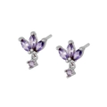 Élégantes boucles d'oreilles en argent avec zircons violets en forme de marquise - 24K / Argent - Zircone Violet