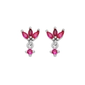 Boucles d'oreilles couronne en argent avec rubis tailles marquise et ronde en pendants - 24K / Argent-Zircone Rose Rouge