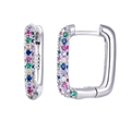 Detailed macro view of S925 sterling silver earrings with vibrant multi-color gemstones - Rectangle Hoop (JQH0070) / Silver-Multicolor