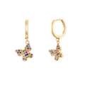 Detalle de pendiente de mariposa dorado con circonitas de colores y sello de Ag925 - Dorado Multicolor