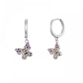 Elegantes pendientes de aro de plata S925 con colgantes de mariposa de colores - Plata Zircón de Colores