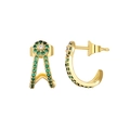 Elegante mehrlagige Gold-Ohrklemmen mit grünen Zirkonia und Blumenstecker-Details - Goldene Doppelreihe Grüne Strass Blume Stil (JQH0102-GG-2)