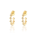 Eleganter goldener mehrlagiger Zirkonia-Ohrclip mit funkelnden geometrischen Kanten - Goldener Geometrisch Gezackter Stecker Stil (JQH0103-GG)