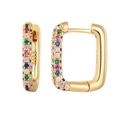 Rectangle S925 silver huggie earrings with colorful zircon stones in 18K gold finish - Rectangle Hoop (JQH0070) / Gold-Multicolor