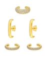 Dettaglio del set di cinque orecchini placcati in oro con micro-pave di zirconi cubici - Set da 5 orecchini a bottone e ear cuffs (W80024-PA-112-241-PA-GG-5PCS) / Five-Piece Set / Oro