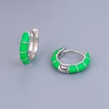Orecchini a cerchio in smalto verde con finitura argento e design unico con trama a bambù - Stile Argento Smalto Verde Brillante (JQH0457-SS-3) / 24k