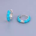 Orecchini a cerchio in argento con smalto blu turchese e design decorativo in stile bambù - Stile Argento Smalto Blu Brillante (JQH0457-SS-4) / 24k