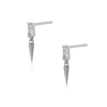 Dettaglio di orecchini a goccia in argento con zircone rettangolare e cono metallico a punta - Orecchini a Bottone con Pendente (W80247) / 24k / Argento