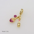 Detail of gold floral charm featuring pink enamel petals and sparkling crystal accents - Purple Petal Style (Pendant Only)