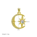 Nahaufnahme von 18K vergoldetem Mond-Stern-Anhänger mit Kristallen und Maßen - Stern-Mond-Anhänger Ohne Kette (DN251206-A)