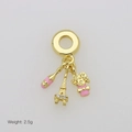 Pendentifs dorés avec bouteille rose, tour Eiffel et rose avec noeud en émail fin - Style Cadeau Tour Romantique (Pendentif Seul)