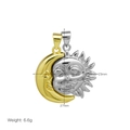 Detailed view of two-tone sun and moon heart pendant measuring 23mm wide and 27mm high - Sun Moon Face Pendant Only (Without Chain)