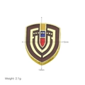 Detailed macro view of 18K gold shield pendant with enamel colors and exact dimensions - Shield Shape (Brown Background) (DN251213-B) / Pendant Only