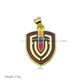 Detail shot of 18K gold shield pendant with enamel flag colors and 24mm size dimensions - Shield Shape (Venezuela Flag Colors) (DN251213-C) / Pendant Only