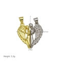 Detail of magnetic heart pendant with silver wings, zircon inlay and 27mm height - Magnetic Heart Angel Wing Pendant Only (Without Chain)