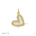 Detail view of heart pendant with shell inlay and cubic zirconia in 21mm by 15mm size - Zirconia Shell Heart Pendant (DN251203-G) / Pendant Only (Without Chain)