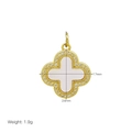 Detail showing 17mm x 24mm gold clover pendant with shell inlay and zircon edges - Zirconia Clover Pendant (DN251203-H) / Pendant Only (Without Chain)